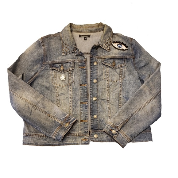 Women's XL Eye Patches Distressed Demin jacket - Picture 2 of 3